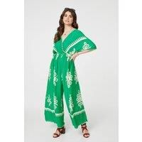 Printed 3/4 Sleeve Jumpsuit