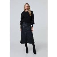 Faux Leather High Waist Midi Skirt