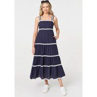 Izabel London Women's Zig Zag Trim Sleeveless Tiered Midi Dress in Blue | Size: 18