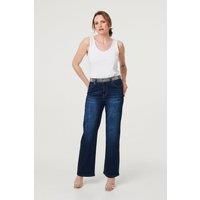 Izabel London Diamante Stud High Waist Straight Jeans Made from a Cotton Blend for Women UK with a Straight fit. Blue