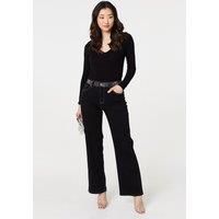 Izabel London Diamante Stud High Waist Straight Jeans Made from a Cotton Blend for Women UK with a Straight fit. Black