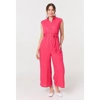Sleeveless Tie Waist Button-Up Jumpsuit