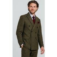 Dobell Men's Green Double Breasted Windowpane Check Tweed Jacket | Size: 44R