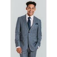Dobell Mens Light Blue Check 2 Piece Suit Regular Fit Peak Lapel (42R Jacket with 36R Trousers)