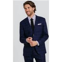 Dobell Mens Navy 2 Piece Suit Regular Fit Blue Overcheck (42R Jacket with 36R Trousers)