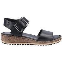 Hush Puppies Ellie Black Womens Slingback Wedge Heeled Buckle Sandals - WIDE