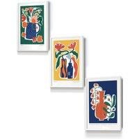 ARTZE Artisan Flower Market in Blue, Yellow & Green Framed Wall Art - Small in White | Size: W33 cm x H45 cm x D20mm