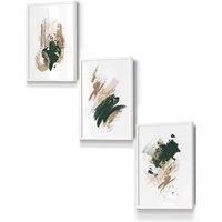 ARTZE Abstract Green Beige & Gold Oil Strokes Framed Wall Art - Small in White | Size: W33 cm x H45 cm x D20mm