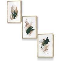 ARTZE Abstract Green Beige & Gold Oil Strokes Framed Wall Art - Small in Metallic Gold | Size: W33 cm x H45 cm x D20mm