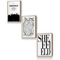 ARTZE SHEFFIELD Skyline Street Map City Prints Framed Wall Art - Small in Light Oak | Size: W33 cm x H45 cm x D20mm