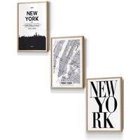 ARTZE NEW YORK Skyline Street Map City Prints Framed Wall Art - Small in Light Oak | Size: W33 cm x H45 cm x D20mm