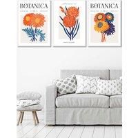 ARTZE Set of 3 White Framed Bright Orange & Blue Flower Market Wall Art | Size: W33 cm x H45 cm x D20mm