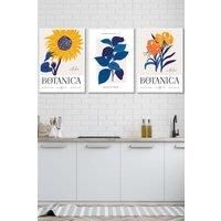 ARTZE Set of 3 White Framed Flower Market Sunflower Yellow Blue Wall Art in Bright Yellow | Size: W33 cm x H45 cm x D20mm