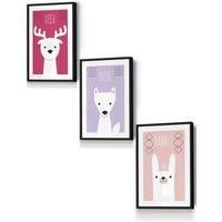 Scandi Nursery Forest Animals Pink Lilac Framed Wall Art - Small