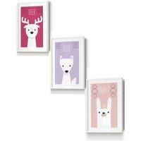 Scandi Nursery Forest Animals Pink Lilac Framed Wall Art - Small