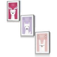 Scandi Nursery Forest Animals Pink Lilac Framed Wall Art - Small