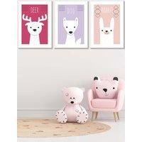 Scandi Nursery Forest Animals Pink Lilac Framed Wall Art - Medium