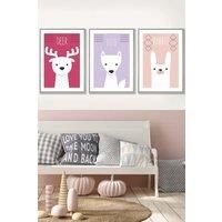 Scandi Nursery Forest Animals Pink Lilac Framed Wall Art - Large