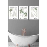 ARTZE Set of 3 Light Grey Framed Matisse Floral Cut Out Style in Green & Beige Wall Art in Light Green | Size: W33 cm x H45 cm x D20mm