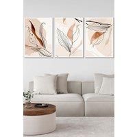Set of 3 White Framed Graphical Line Art Autumn Leaves Wall Art