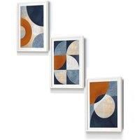 ARTZE Geometric Abstract Textured Circles in Navy Blue Orange Gold Framed Wall Art - Small in White | Size: W33 cm x H45 cm x D20mm