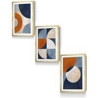 ARTZE Geometric Abstract Textured Circles in Navy Blue Orange Gold Framed Wall Art - Small in Metallic Gold | Size: W33 cm x H45 cm x D20mm