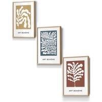 ARTZE Framed Boho Abstract Yellow, Blue, Red Floral Shapes Framed Wall Art - Small in Light Oak | Size: W33 cm x H45 cm x D20mm