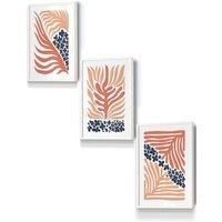 ARTZE Framed Blue & Pink Boho Abstract Floral Framed Wall Art - Small in White | Size: W33 cm x H45 cm x D20mm