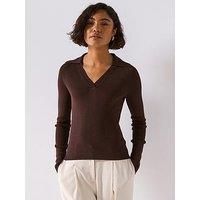 Joseph Rib Knit Polo Top - Dark Brown