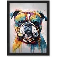 English Bulldog Dog Wearing Vintage Sunglasses Framed Art Picture Print 18X24