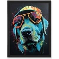 Labrador Retriever with Sunglasses and Hat Framed Wall Art Picture Print 18X24