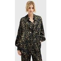 Allsaints Charli Silk Blend Animal Print Shirt - Brown
