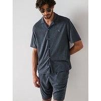 Allsaints All Saints Felix Relaxed Towel Short Sleeve Ramskull Shirt - Blue