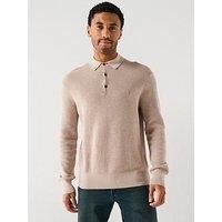 Allsaints All Saints Aspen Long Sleeve Polo Shirt - Beige