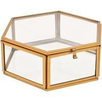 Hexagon Glass Trinket Box with Hinged Lid and Gold Edges