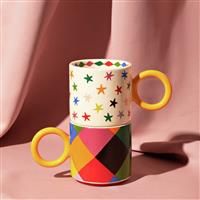 Set of 2 Check and Star Patterned Mugs
