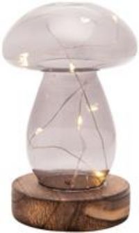 Grey Glass Mushroom With LED Lights - Medium