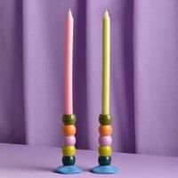 Hestia Raspberry Blossom Set Of 2 Ceramic Candlesticks