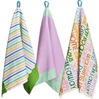 Raspberry Blossom Set of 3 Cotton Printed Tea Towels with Hanging Loop