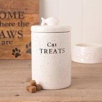 Widdop Best of Breed Cat Treats Jar - Ceramic White - Paw Print Design - Perfect for Cat Lovers Gifts Present Birthdays Pet Food Storage
