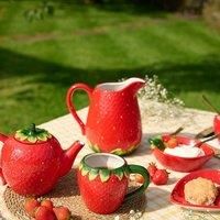 Widdop Cottage Garden Ceramic Strawberry Themed Dinnerware - Strawberry Storage Jar - Summer Crockery Bright Quirky Tableware - Lovely Gift Idea Picnic Outdoor Eating