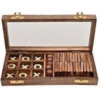 Harvey Makin Dominoes Tic Tac Toe & Dice Set - Brown Wood, Brown
