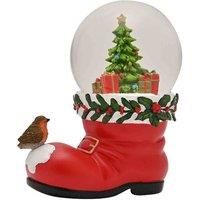 Widdop and Co. - The Seasonal Gift Co. - Santa Boot With Robin Snowglobe Festive Christmas Decoration Ornament. Red, Green & White Xmas Homeware Indoor Festive Holiday Room Decor.