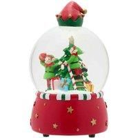 The Seasonal Gift Co. Elves Working Snowglobe With Music, Red