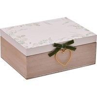 Widdop and Co. - Love Story - Wedding Memory Keepsake Box - Smooth White & Brown Wood Box With Velvet Bow - Designed for Storage of Mementos, Invitations, Photos, Gifts & Presents.