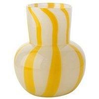 Widdop and Co Hestia Yellow and White Striped Glass Vase - 19cm x 15cm x 15cm - Beautiful Striking Design - Vibrant Colour - Decorative Vase for Flowers, Home, Kitchen, Office