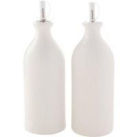 Widdop and Co Hestia White Ribbed Stoneware Dinnerware Dinner Set - Set of 2 Oil Bottles - Contemporary Stylish Tableware - Lovely Gift Idea Housewarming Dining Dishes Serving