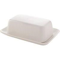 Widdop and Co Hestia White Ribbed Stoneware Dinnerware Dinner Set - Butter Dish 19cm x 13cm x 7cm - Contemporary Stylish Tableware - Lovely Gift Idea Housewarming Dining Dishes Serving