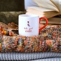 Widdop and Co. - Country Living - White/Red Glazed Ceramic Mug Cup 300ml - Lets Get Cosy. Home Decor Gifting for Tea, Coffee, Kitchen & Dining Room + Fall & Nature Lovers - 10.5oz.