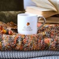 Widdop and Co. - Country Living - White/Grey Glazed Ceramic Mug Cup 300ml - Hello Autumn. Home Decor Gifting for Tea, Coffee, Kitchen & Dining Room + Fall & Nature Lovers - 10.5oz.
